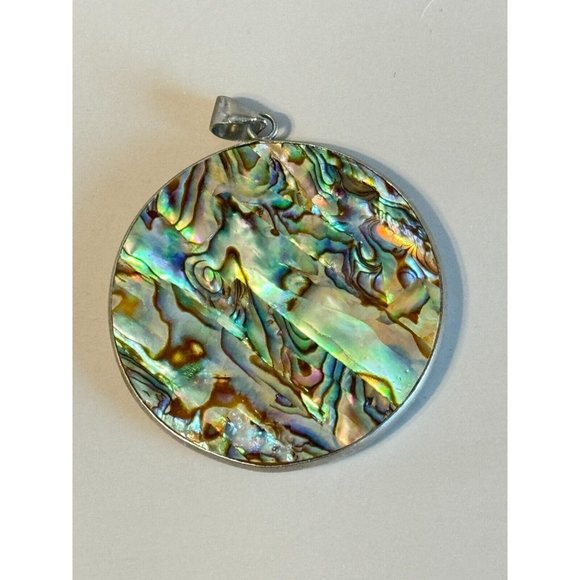 Reversible Abalone/Mop Shell Large Round Women's Pendant 1 1/2" - Picture 3 of 12